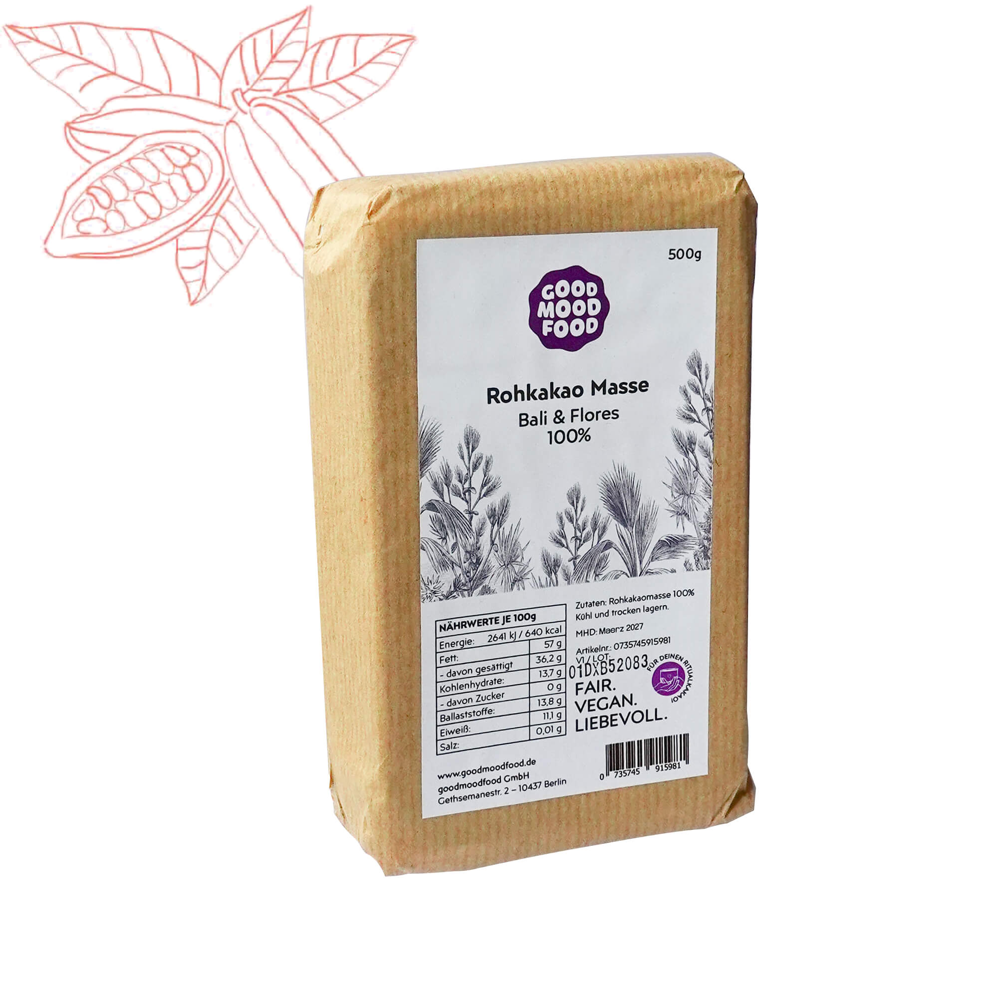 Rohkakaomasse Block, Bali & Flores, 500g