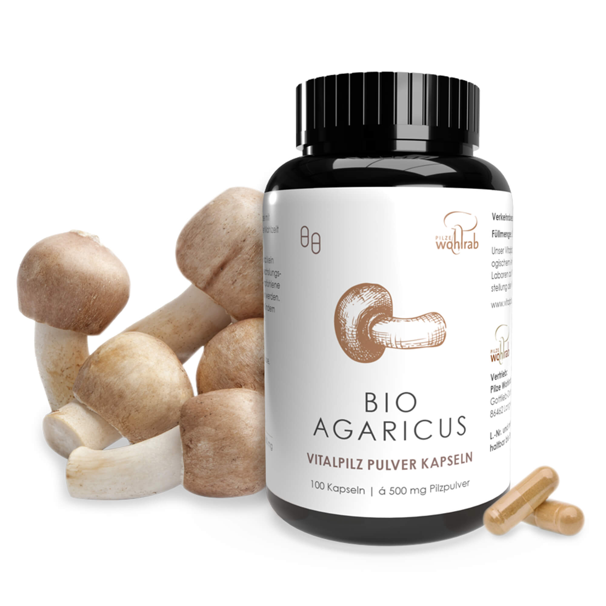 Agaricus Mushroom Powder Capsules, organic