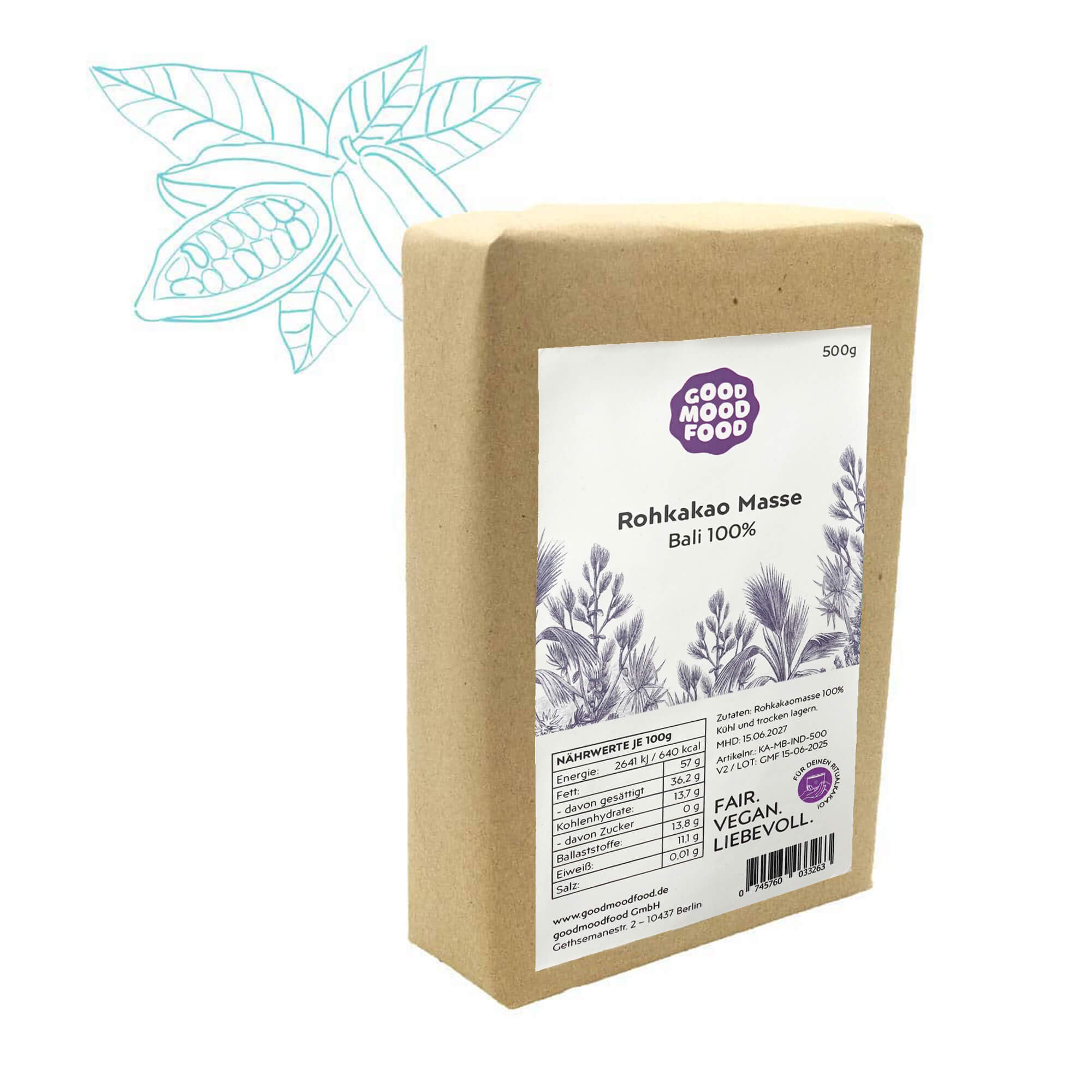 Rohkakaomasse Block, Bali, 500 g