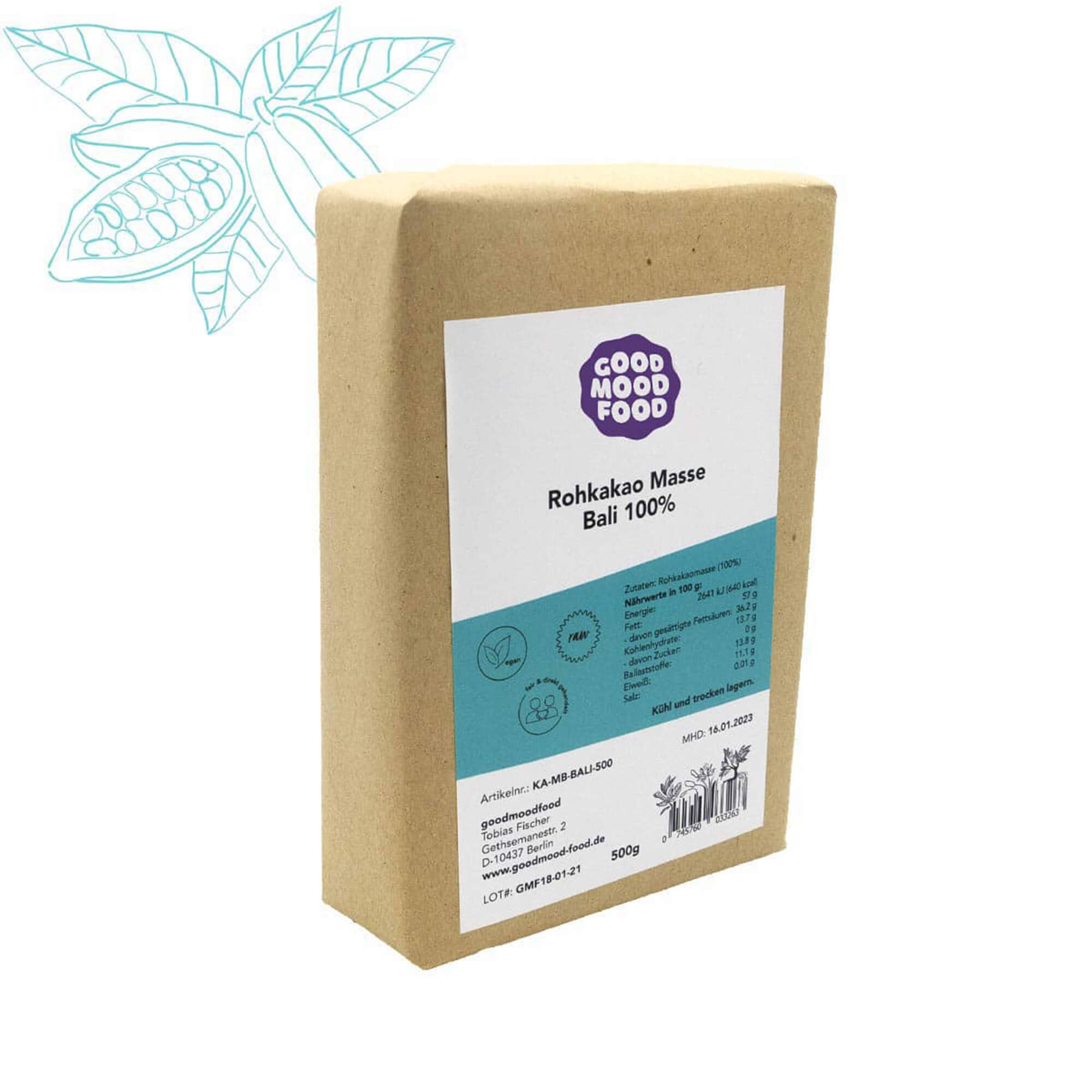 Rohkakaomasse Block, Bali, 500 g