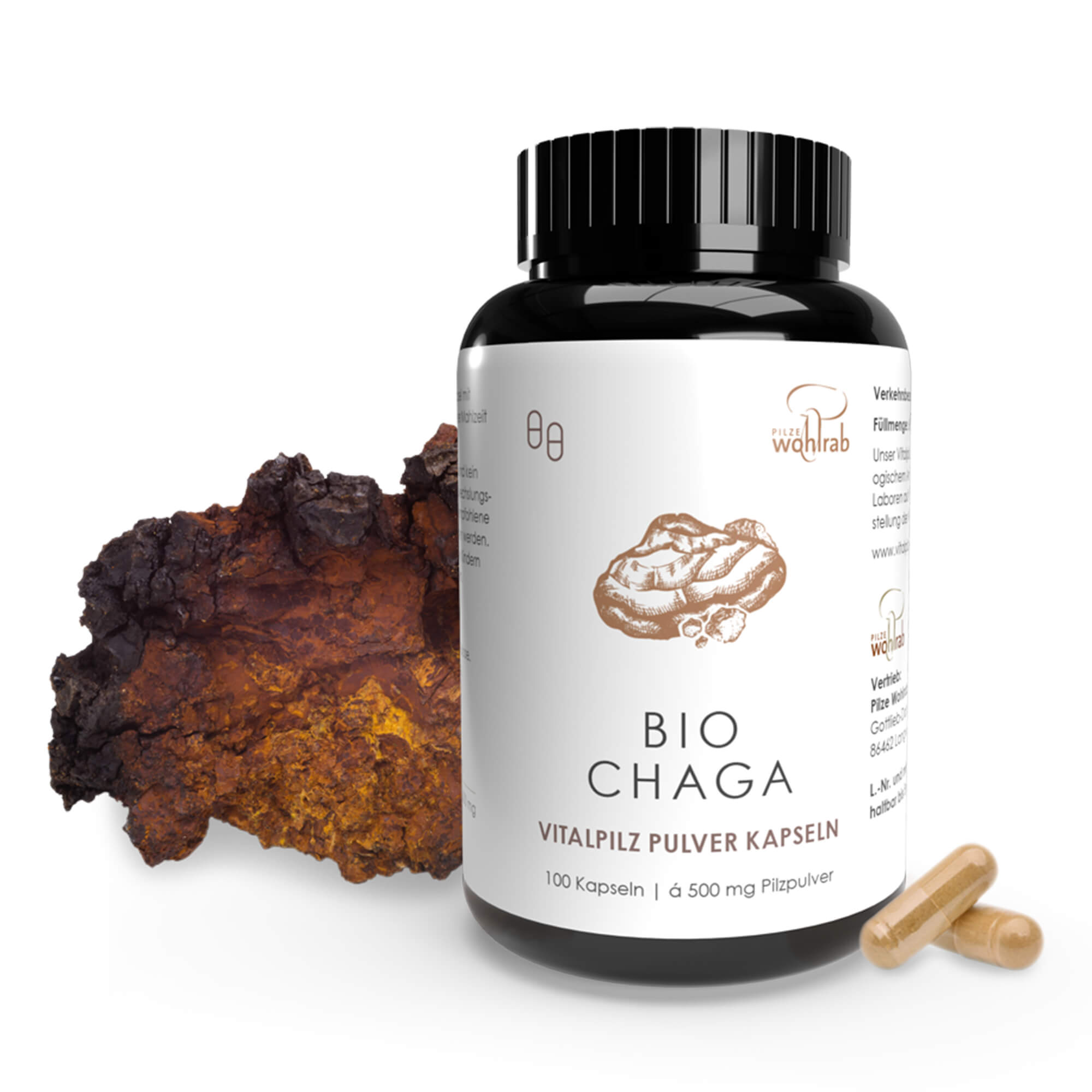 Chaga Mushroom Powder Capsules, organic