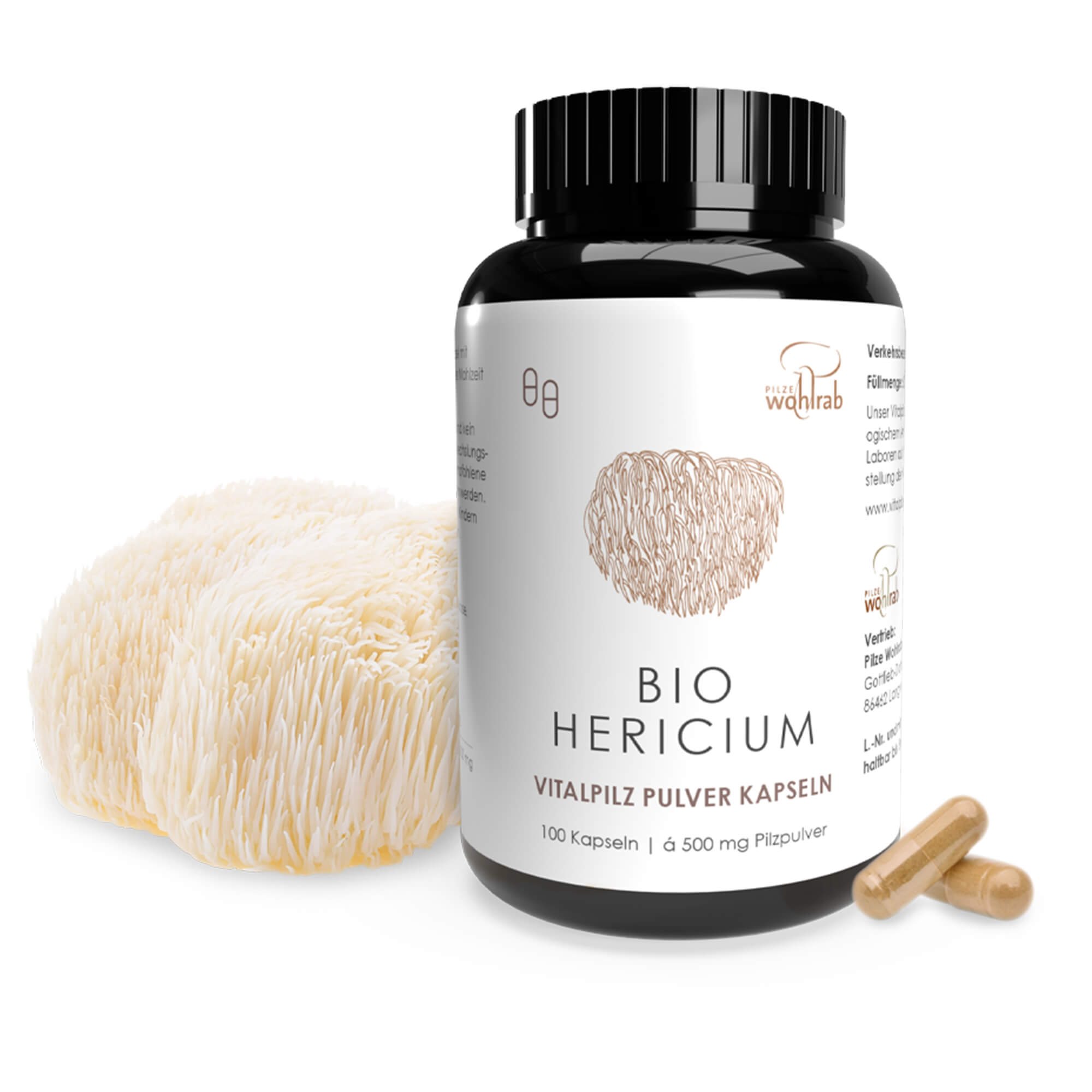 Hericium mushroom powder capsules, organic