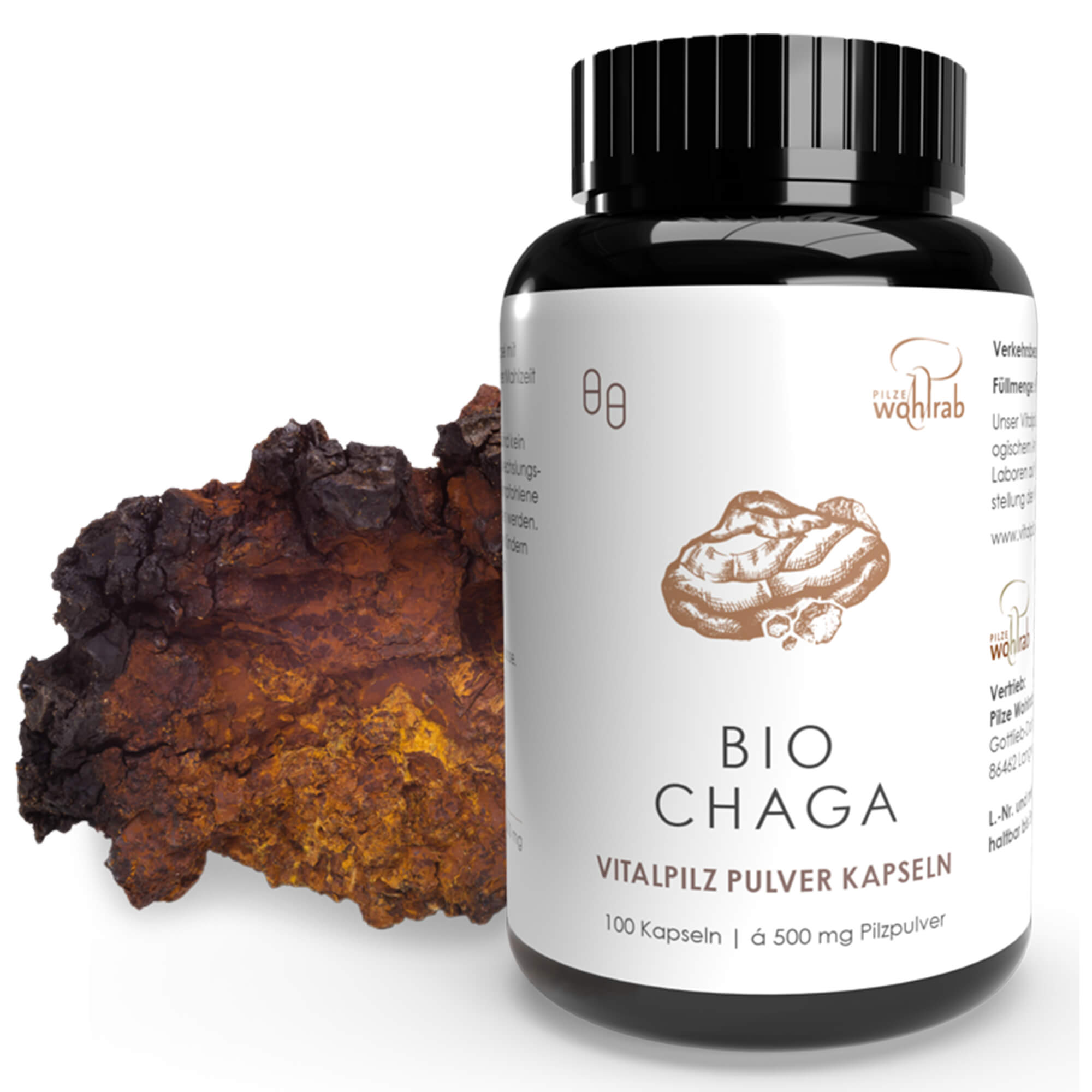 Chaga Vitalpilz Pulver Kapseln, Bio Chaga Vitalpilz Pulver Kapseln, Bio
