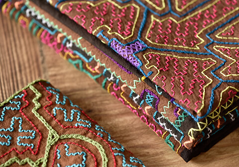Peruvian hand embroidered Shipibo Conibo ethnic tribal fabric textile SHP3